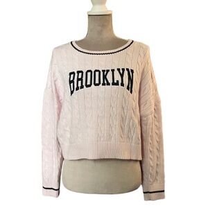 Stella Tweed Light Pink Cable Knit BROOKLYN Sweater